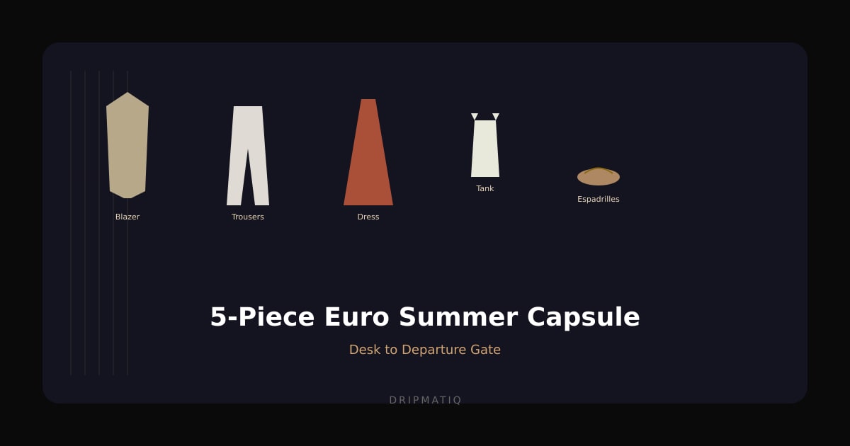 Illustrated linen clothing pieces arranged in a minimalist capsule wardrobe grid
