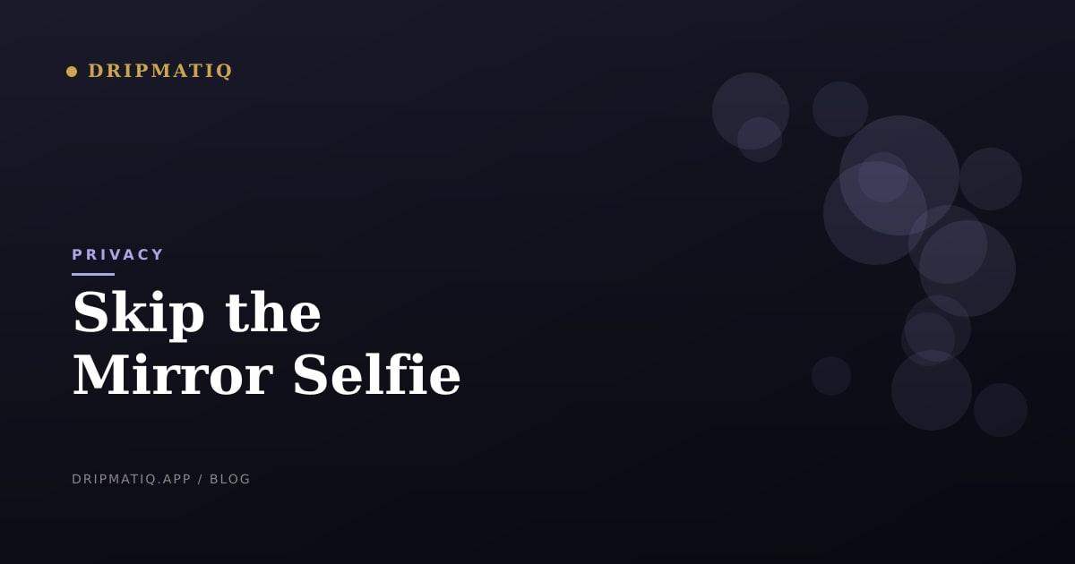 A phone screen showing a private AI fit check result, with a lock icon overlaying a mirror selfie