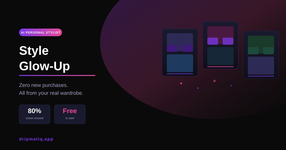 AI outfit combinations arranged on a dark background, showing wardrobe pieces coming together in new ways