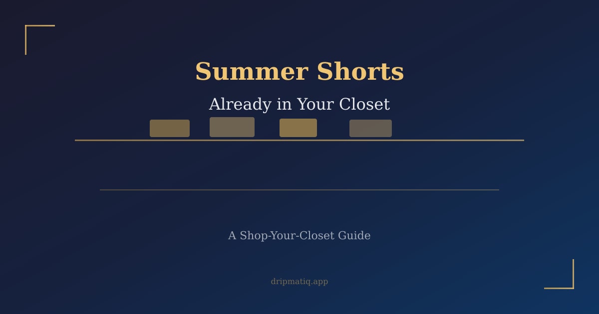 Closet shelf revealing folded shorts beneath stacked denim, warm gold tones